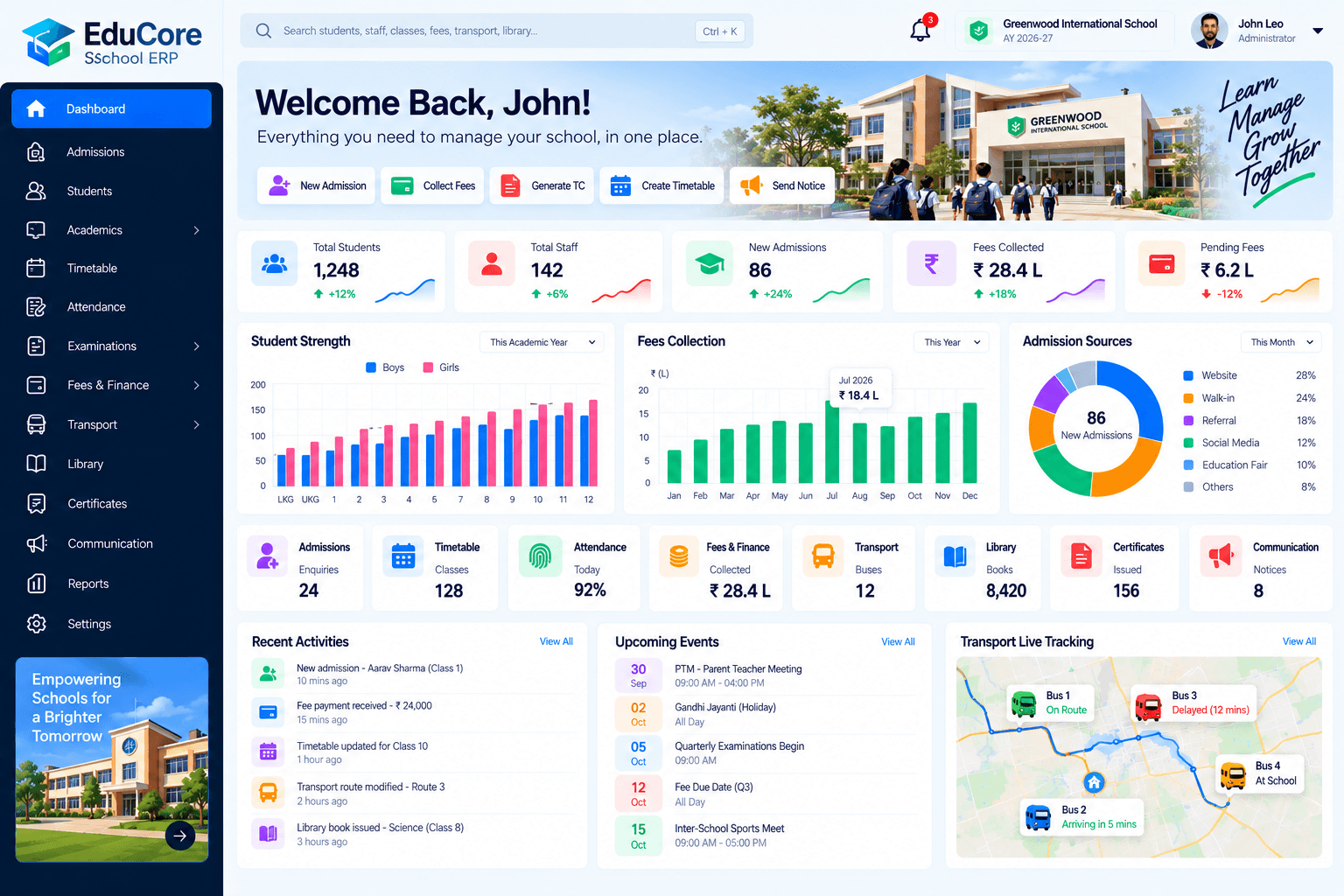 EduCore School ERP screenshot 2